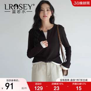 蓝若水大码女装假两件半拉链打底T恤2026春新款撞色保暖内搭上衣