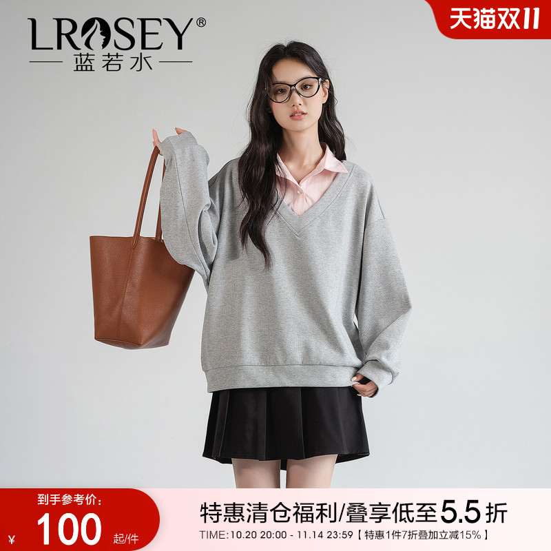 蓝若水假两件卫衣宽松显瘦上衣