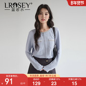 女装 小香风优雅长袖 T恤2026春装 蓝若水大码 新款 胖mm洋气轻奢上衣