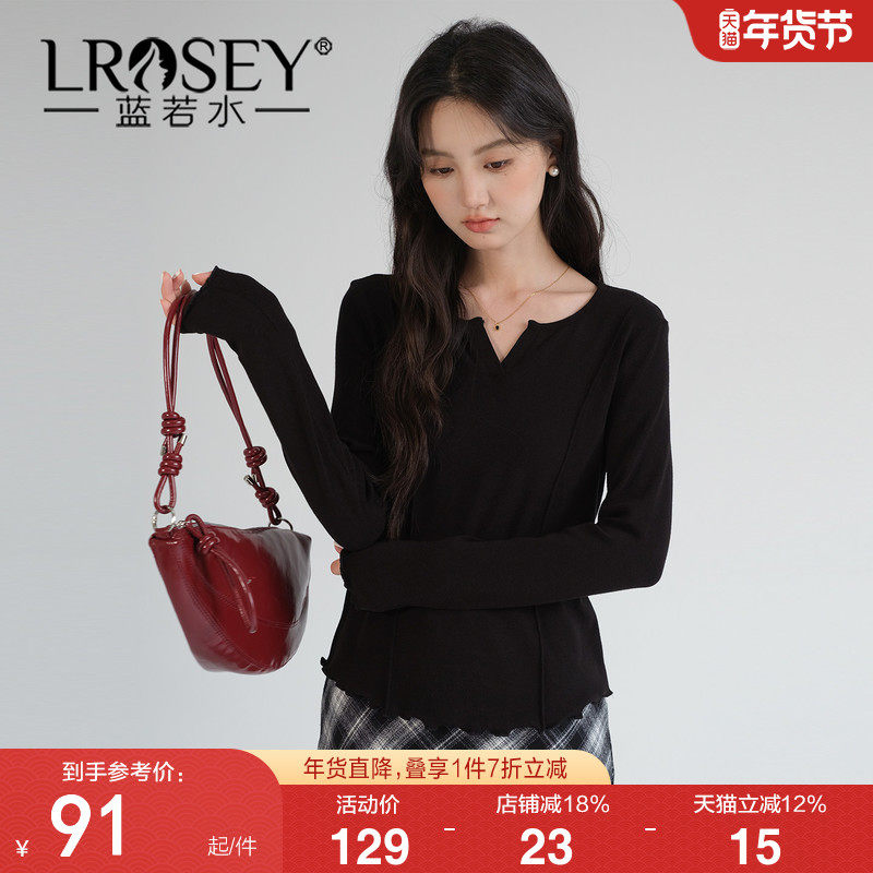 蓝若水大码女装纯色百搭V领打底衫胖mm2026春新款显瘦遮肉长袖T恤,女装/女士精品,大码内搭,淘宝优惠券,粉丝福利购,淘宝优惠卷