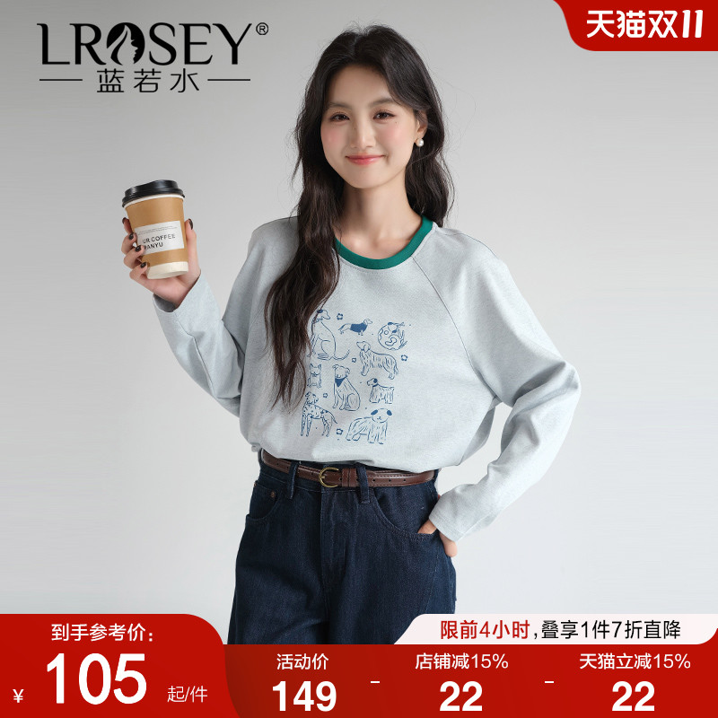 蓝若水别致印花T恤宽松显瘦上衣