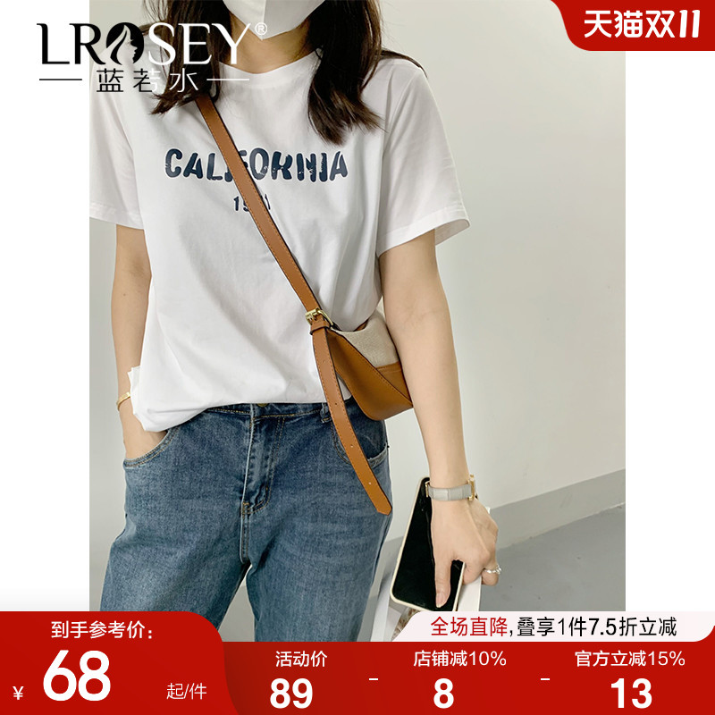蓝若水字母印花宽松T恤美式上衣