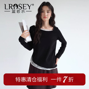 蕾丝拼接不规则打底衫 2026春新款 胖mm淑女气质上衣 女装 蓝若水大码