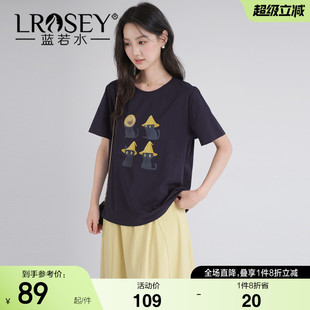 蓝若水大码女装2026夏季新款趣味猫咪印花短袖T恤微胖MM宽松上衣