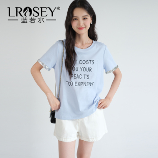 新款 蓝若水大码 T恤2026夏装 胖MM设计感亮片短袖 字母印花上衣 女装
