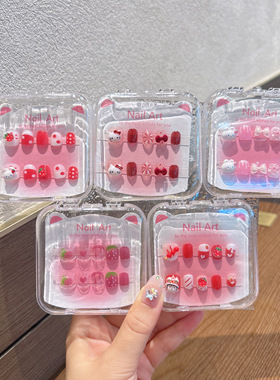 新款3至10岁穿戴美甲片小女孩子可爱卡通纯手工儿童果冻胶指甲贴