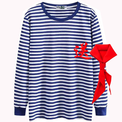 梅花纯棉海军风长袖条纹