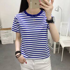 夏季海魂衫女短袖t恤大情侣装水手服条纹半袖纯棉班服聚会服T恤