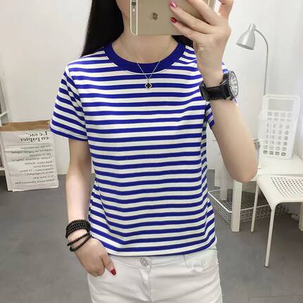 夏季海魂衫女短袖t恤大情侣装水手服条纹半袖纯棉班服聚会服T恤