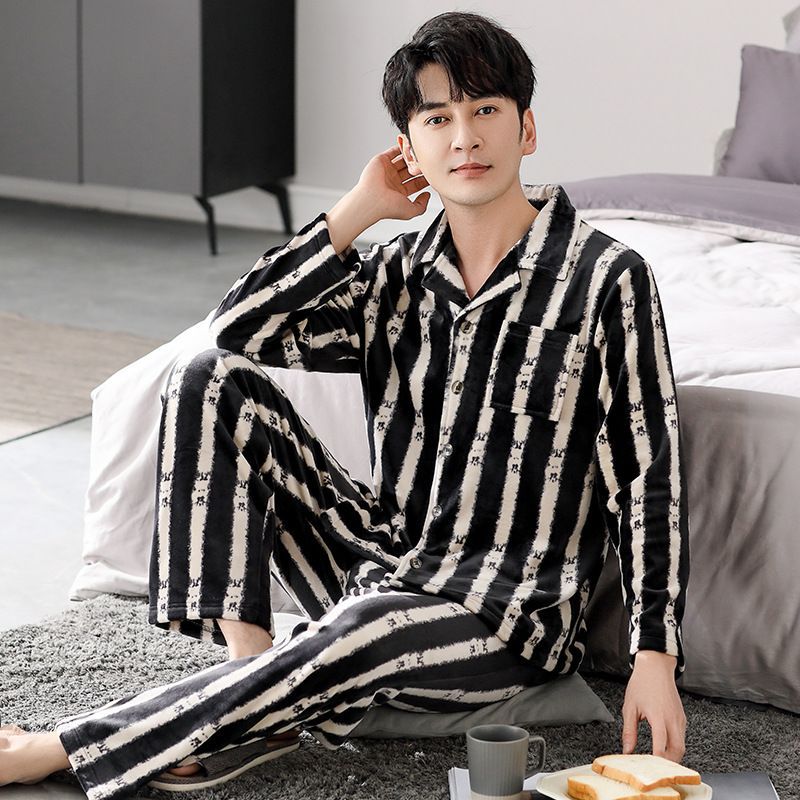 睡衣男士冬季纯棉长袖长裤男款秋冬可外穿大码四季款家居服