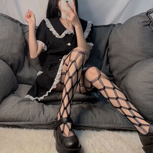 黑色性感辣妹五线渔网袜ins潮百搭网红镂空jk丝袜女夏季 美腿 薄款