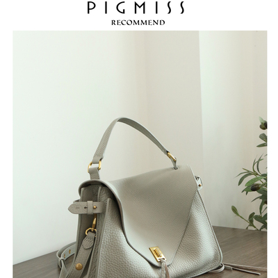 【PIGMISS】头层牛皮软皮邮差包小众大容量信封包手提单肩斜挎包