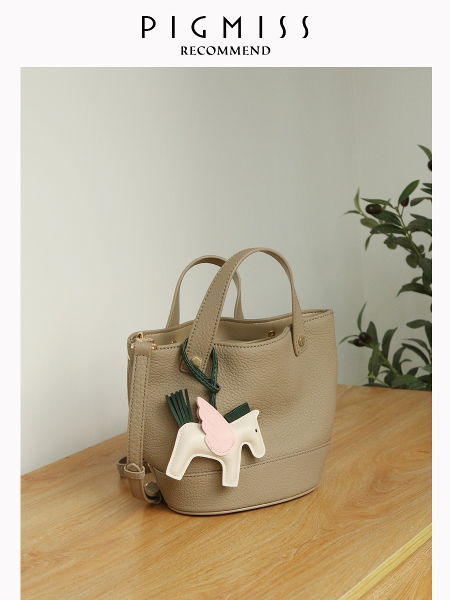 【PIGMISS】头层牛皮水桶包手提小包2025年新款单肩斜挎菜篮子包
