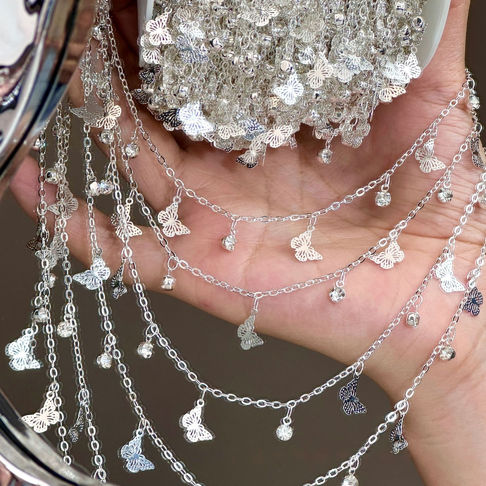 diy链条 保色电镀 白钻镂空蝴蝶加钻保色古风流苏步摇项链脚链