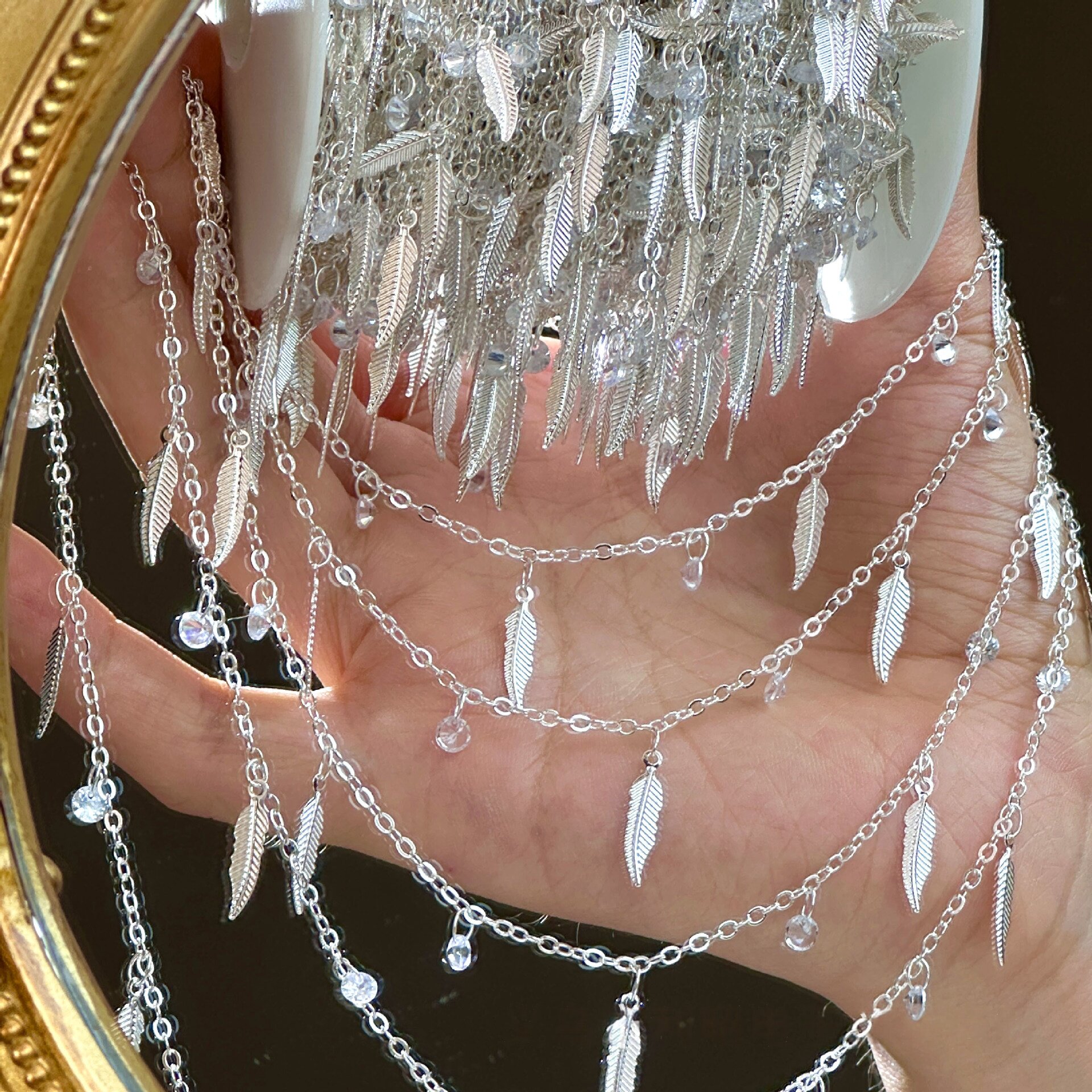 diy链条 白色锆石羽毛链条保色古风服饰配件项链手链材料