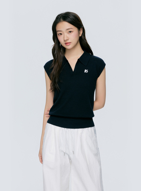 KSXN 基础翻V领短袖T恤女夏季修身显瘦针织背心少女感运动上衣