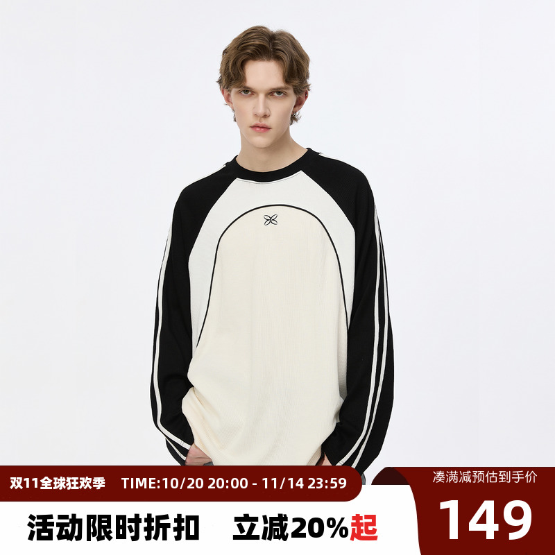 Endweep长袖复古男女撞色拼接T恤