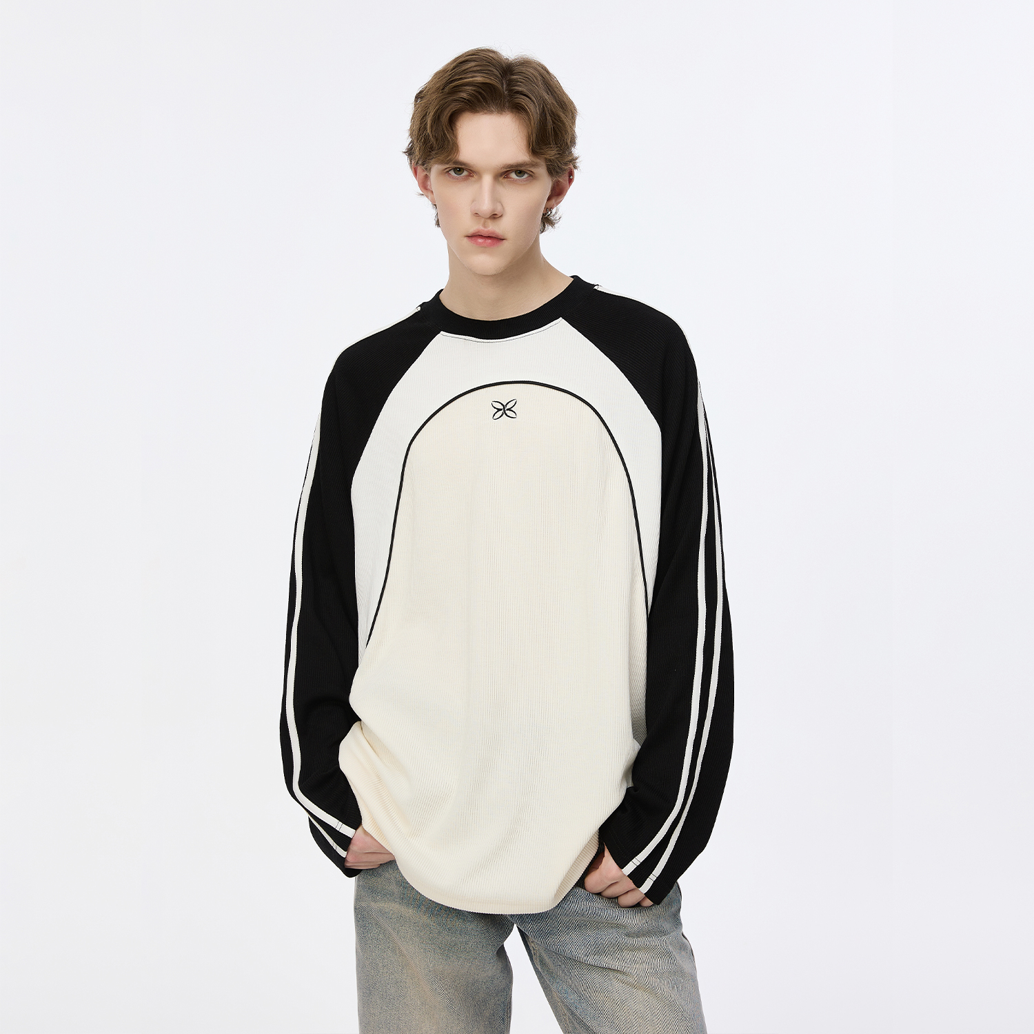 Endweep长袖复古男女撞色拼接T恤