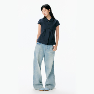 KSXN 三粒扣韩系翻领衬衫短袖夏季宽松显瘦休闲百搭基础女款上衣