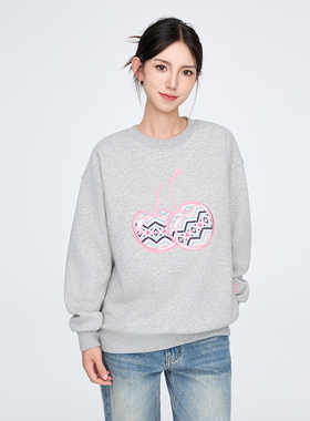 【Endweep官方店】大樱桃贴布刺绣圆领卫衣宽松学院风套头上衣