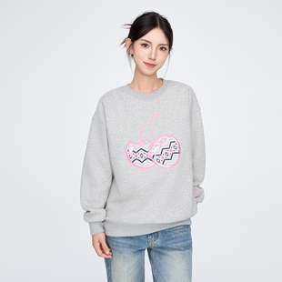 【Endweep官方店】大樱桃贴布刺绣圆领卫衣宽松学院风套头上衣