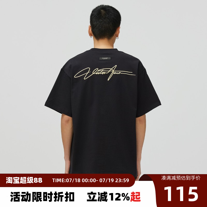 【Endweep官方店】国潮美式连体字刺绣短袖夏季宽松t恤情侣上衣