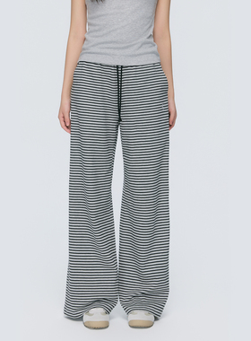 KSXN 条纹阔腿休闲裤女宽松直筒慵懒风休闲裤复古百搭垂感长裤