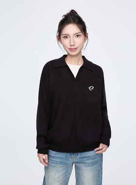 【Endweep官方店】翻V领假两件针织毛衣简约宽松情侣长袖内搭上衣