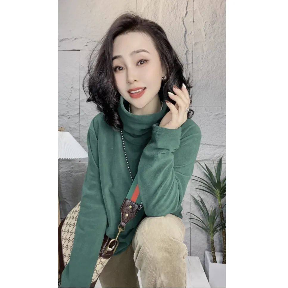 双面德绒堆堆高领打底衫卫衣女秋冬装加厚保暖内搭外穿加厚上衣