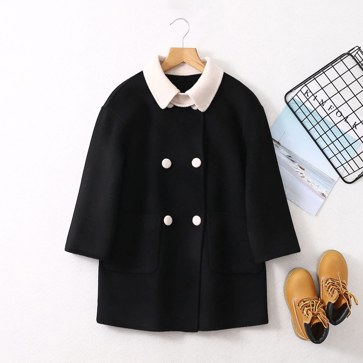 2025秋冬儿童双面羊毛呢大衣男女童韩版洋气中长款羊绒呢子外套