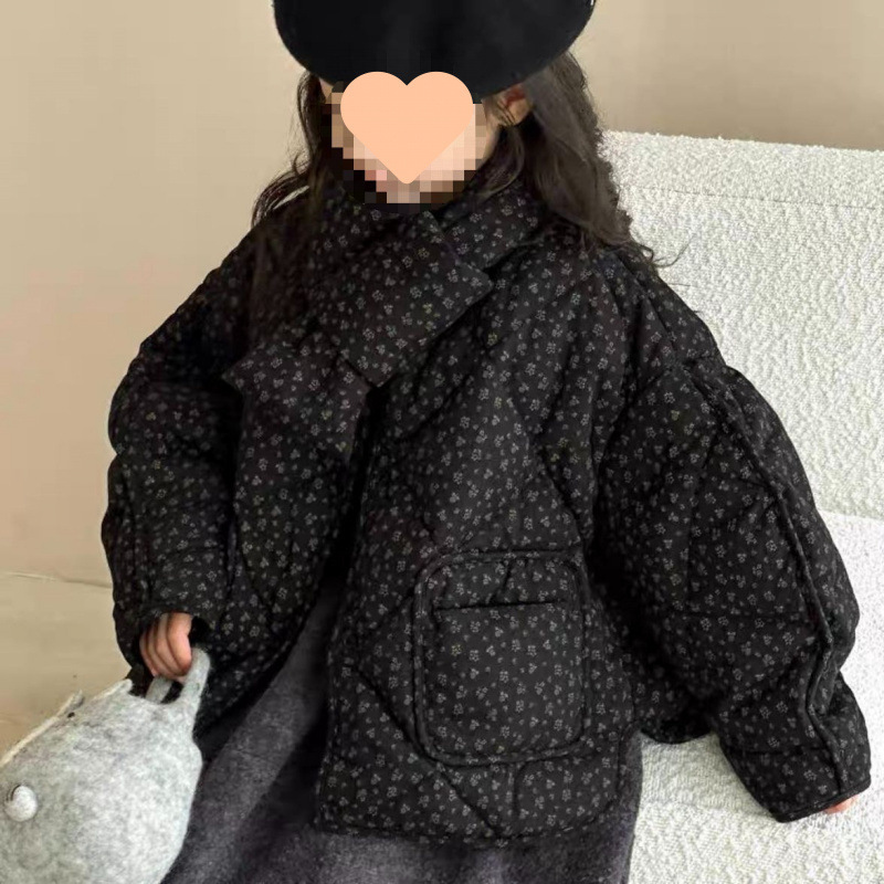 女童羽绒服2025新款儿童加厚冬装保暖洋气碎花短款冬季白鸭绒外套