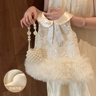 女童小香风公主裙冬款2025新款周岁礼服小童连衣裙女宝宝