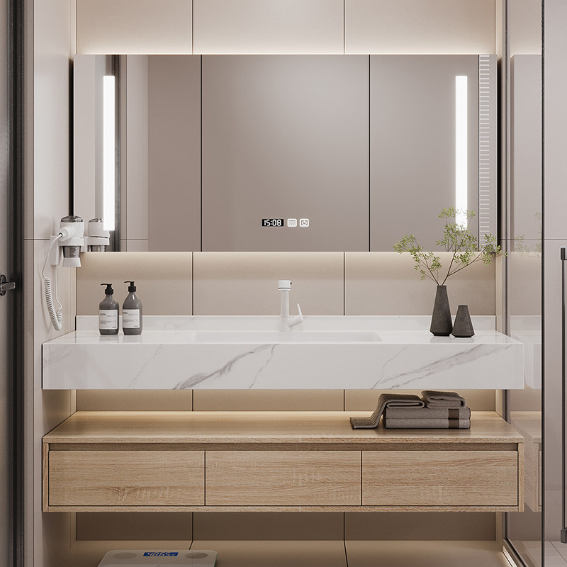 轻奢岩板无缝陶瓷一体盆酒店风浴室柜洗手洗脸盆卫浴卫生间洗漱台