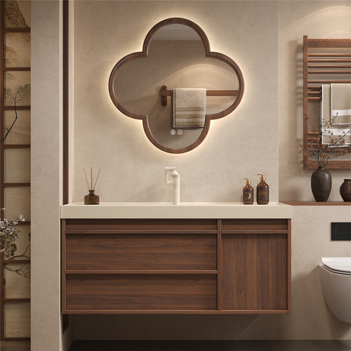 鎏金石一体盆中古风浴室柜洗手盆