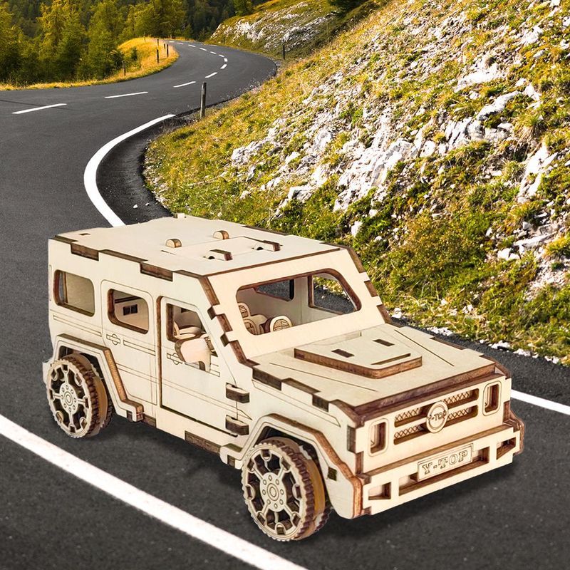 手工拼装越野车模型木质立体拼图3d回力玩具车儿童益智DIY礼物