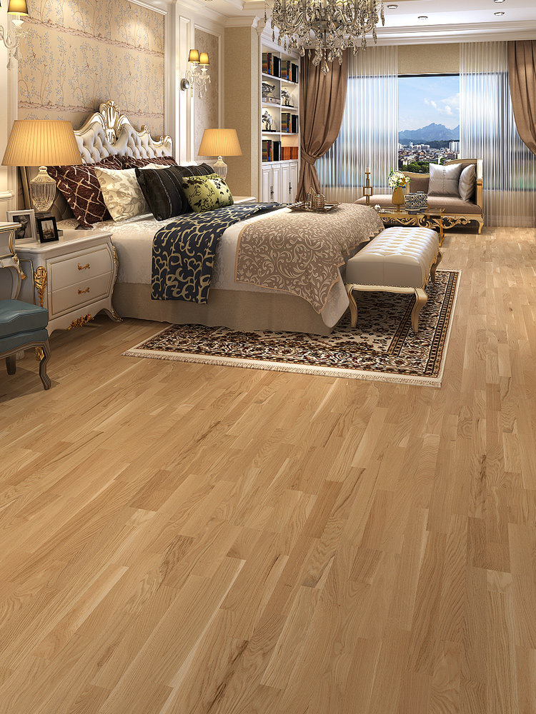 必美进口橡木三层实木地暖木地板家用简欧室内原木风耐磨安装13mm