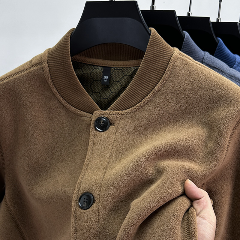 棒球领加厚摇粒绒纽扣开衫外套