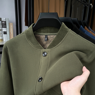摇粒绒双面绒卫衣开衫 棒球服 男外套立领纽扣加厚保暖夹克男秋冬季