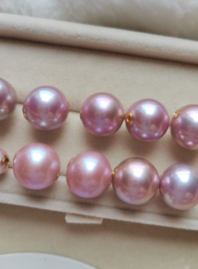 12mm天然极微瑕圆形珍珠吊坠紫色系18K金路路通S925纯银项链