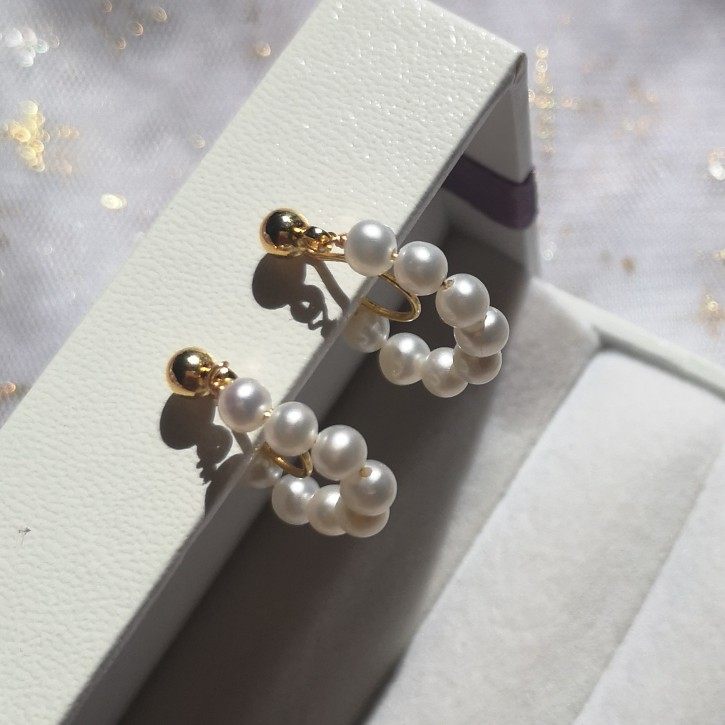 天然淡水小珍珠耳环耳钉纯银针耳饰少女简约甜美气质蚊香盘耳夹女