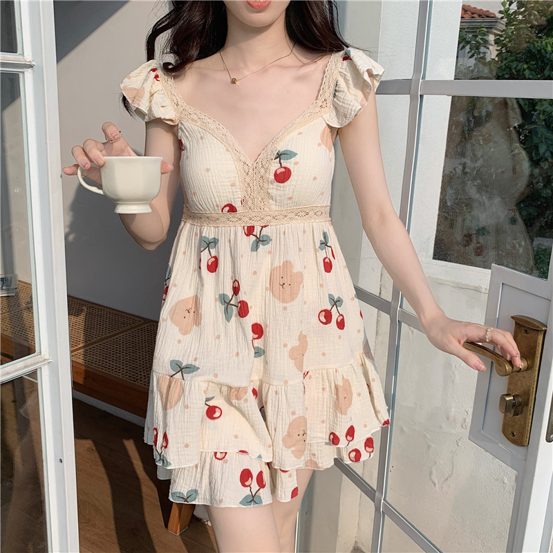 蕾丝软棉樱桃熊睡衣家居服睡衣