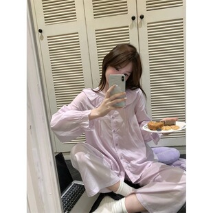 睡衣女春秋季甜美可爱荷叶边娃娃领纯棉布长袖长裤家居服套装学生