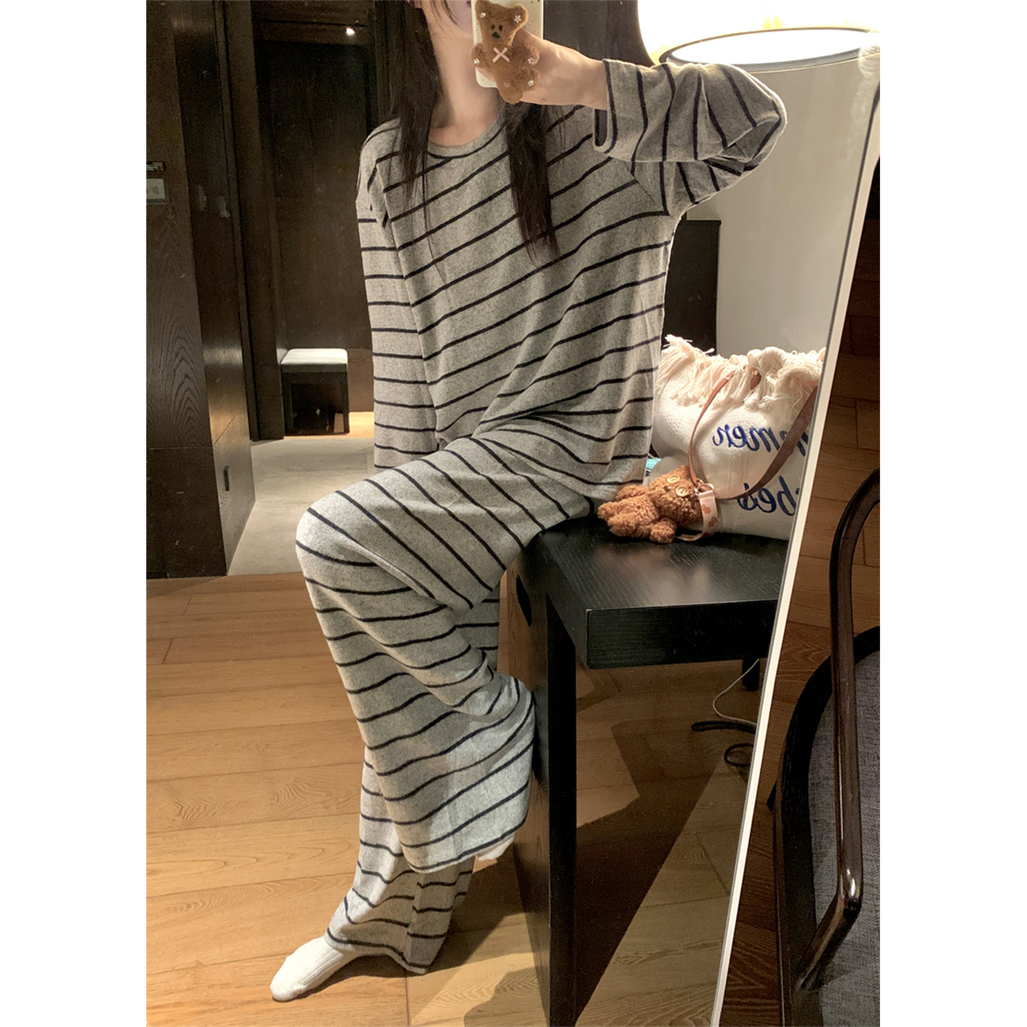 条纹简约休闲宽松慵懒家居服睡衣
