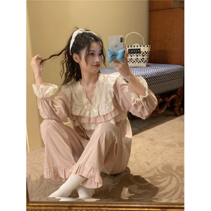 甜美蕾丝可爱公主风全棉睡衣女