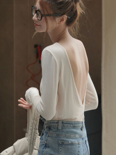 ManMans性感露背弹力针织衫早秋新款韩版修身显瘦休闲打底上衣女