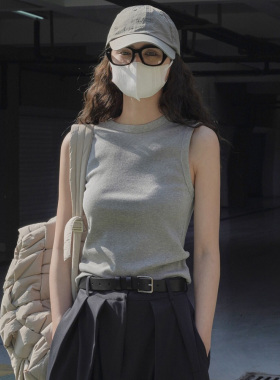 灰色无袖工字背心夏季新款韩版显瘦修身圆领宽带打底内搭上衣女