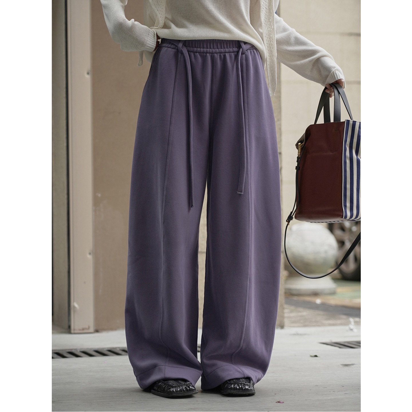 ManMans弧形量感松紧腰休闲裤冬季新款韩版简约宽松阔腿长裤女,女装/女士精品,休闲裤,淘宝优惠券,粉丝福利购,淘宝优惠卷