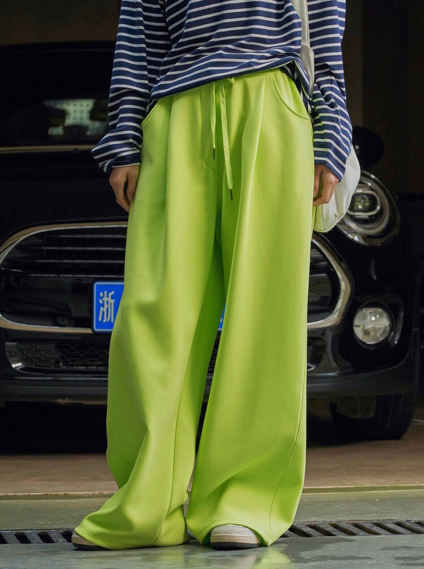 manmans绿色休闲空气层卫裤春季新韩版宽松廓形阔腿显瘦运动裤女