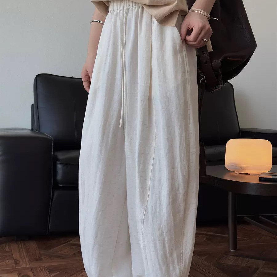 白色天丝亚麻裤子休闲夏季薄款垂感抗皱日系松弛感宽松阔腿裤女
