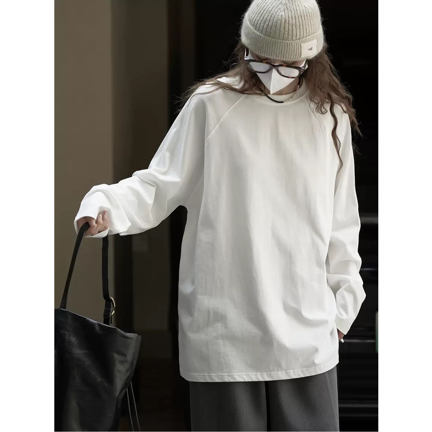 大版连袖莼色长袖T恤宽松